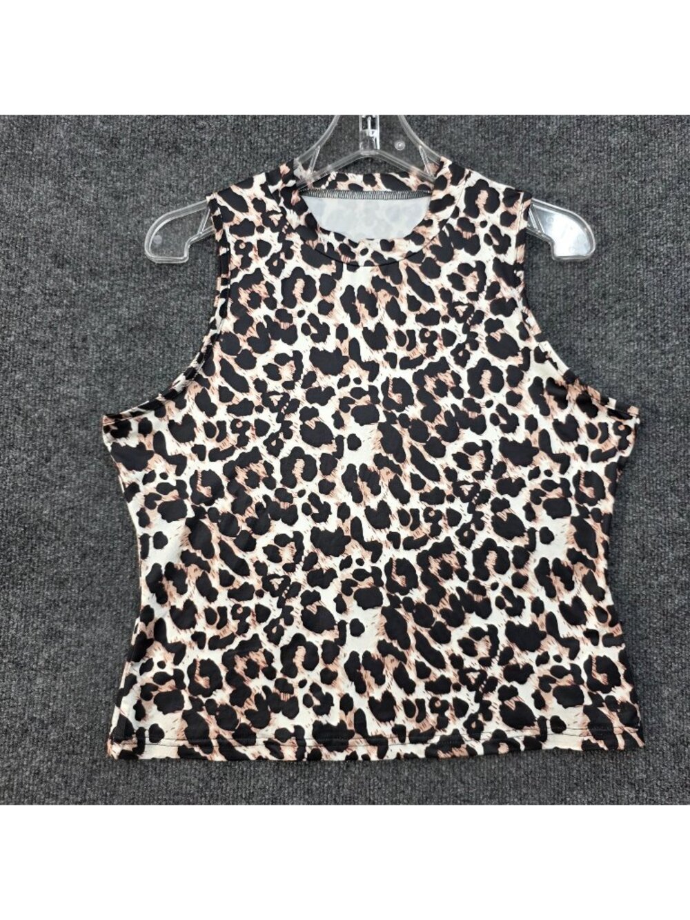 Leopard Print Crop Tank Top XL Black Tan Mob Wife Feminine Maximalist Rockstar